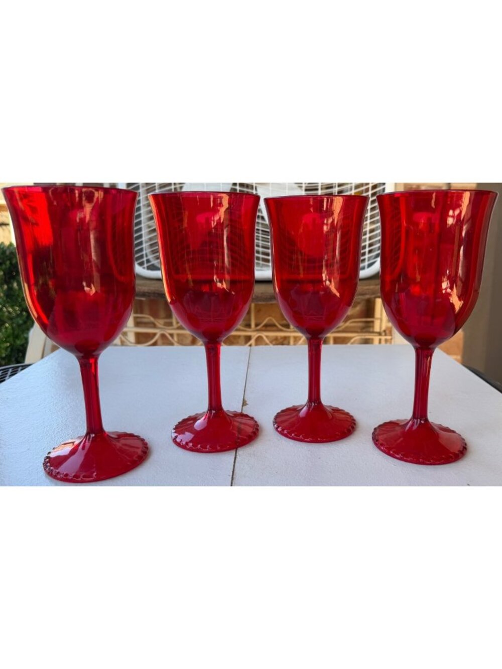 Set of 4 Red Stemmed Design 14 oz. Plastic Wine Goblets 8" Tall